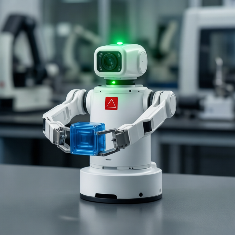 Robot edited image with safety signal and green status lights