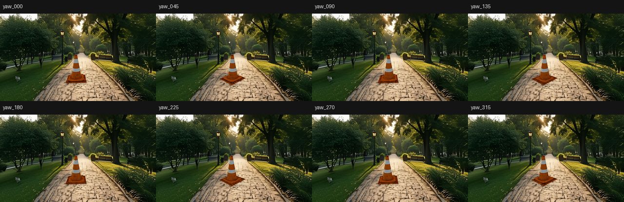 HYWorld scene 002 object 009 in-place rotation contact sheet